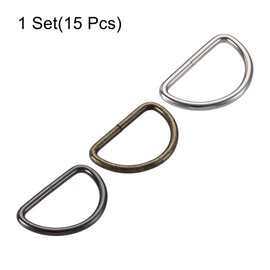 sourcing map Metal D Ring 1.5"(38mm) D-Rings Buckle Silver Tone, Bronze Tone, Black(Total 15pcs)