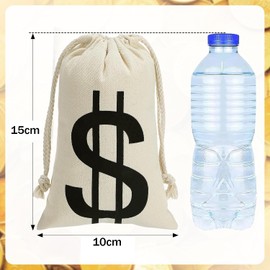 Pack of 6 Money Bags, Bank Saving Bags, Prop Money Coin Pouch, Money Purse with Dollar Sign, Ideal for Cosplay, Costume Accessories, Parties, Storage of Play Money and Props