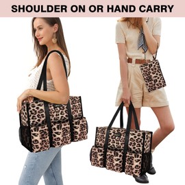 IBFUN Utility Tote Bag with 14 Exterior Interior Pockets Zip Top Teacher Tote Bag for Teacher/Work Women(Medium)