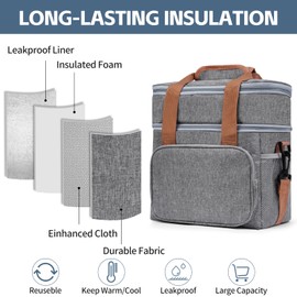 Lunch Bag for Men, Double Deck Lunch Bag Sturdy Lunch Box with Shoulder Strap Cooler Bag Insulated for Work School Outdoor Picnic
