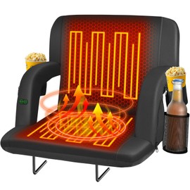 Seeuteck 2 Sided Heated Stadium Seats with Back Support and Wide Cushions for Bleachers, Portable Bleacher Chairs with Backrest, USB 3 Levels and 5 Pockets Foldable Stadium Chairs, 1PC 21Inch