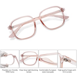 SOJOS Square Blue Light Blocking Glasses Oversized for Women TR90 Frame Filter SJ5081 with Crystal Pink Frame/Anti-Blue Light Lenses