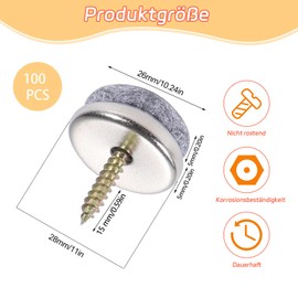 Yoosso 100 Stck Filzgleiter Schrauben, 28mm Filzgleiter Nagel Stuhlbeinschoner Gleiter fr Sthle M?belgleiter fr M?bel Sthle Laminat Parkett Fliesen (Grau)
