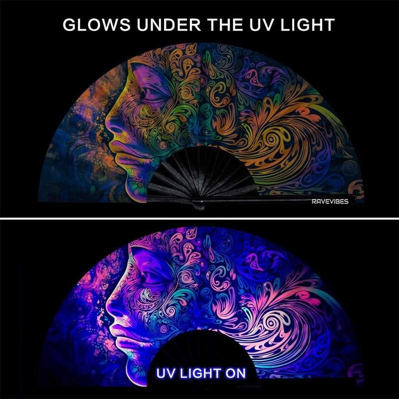 Ravevibes 13" Large Rave Fan Folding Hand Fan, Bamboo Festival