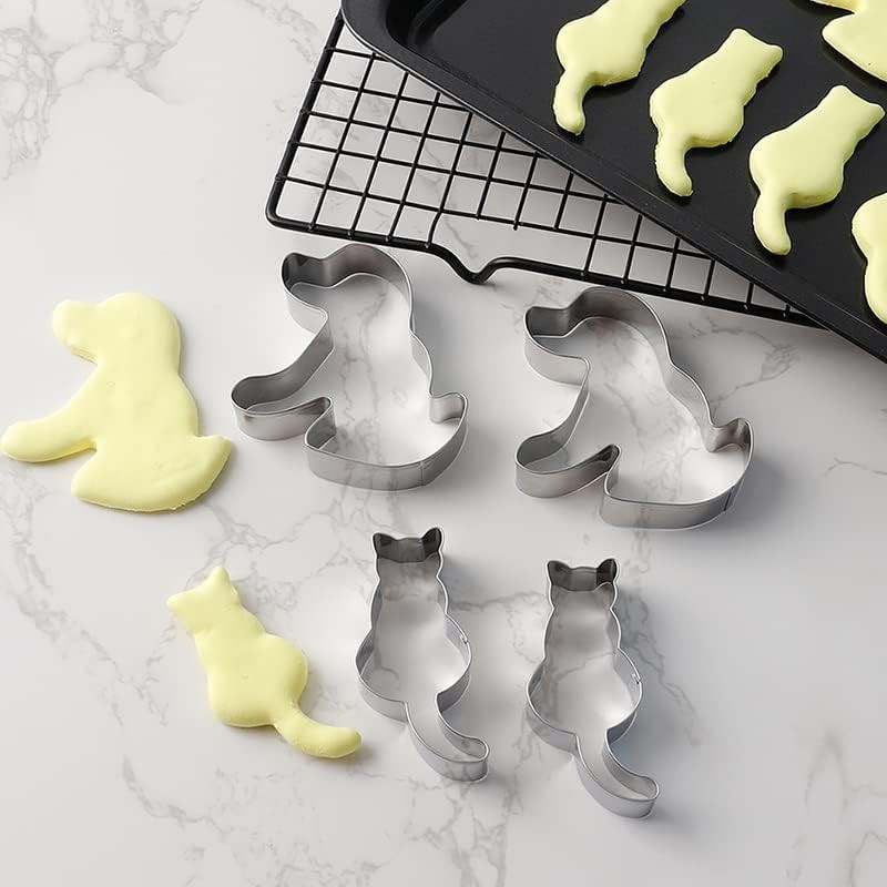 2Pcs Silver Cookie Cutters Set Cat Dog Cookie Cutter Stainless
