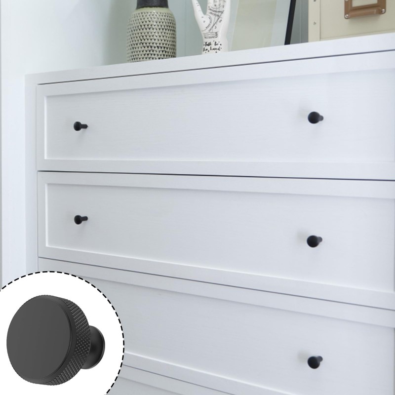 GegXcn 4 Pack Black Cupboard Knobs, Round Metal Knurled Cabinet