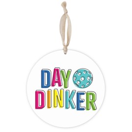 Neon Pickleball Day Dinker White, Joyride Home Decor, Joyride Home Décor Ornament, 8 Inch Wooden, Round Ornament with Jute Ribbon, Christmas Decor, Home Decor, Artist Designed.