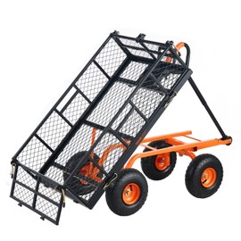 Dump Cart, Metal Garden Dump Cart with Easy to Assemble Frame, Dump Wagon with 2-in-1 Convertible Handle, Utility Wheelbarrow 400 lbs Capacity, 10 inch Tires