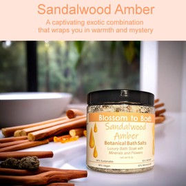 Sandalwood Amber Botanical Bath Salts (8 ounce) - Phthalate Free Fragrance - Adds Luxury And Minerals To The Bath with a Woodsy Warm Scent