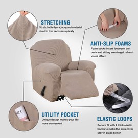 H.VERSAILTEX Super Stretch Recliner Cover Recliner Couch Covers Recliner Chair Cover Form Fitted Non Slip Reclining Slipcovers for Standard Large Recliner, Soft Thick (1 Pack, Sand)