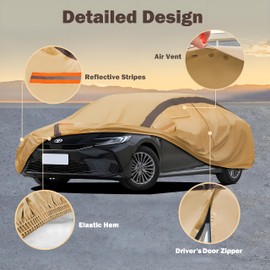 FSGRICH Corolla Car Cover Heavy Duty Waterproof All Weather Compatible with Toyota Corolla Sedan (2000-2024), Outdoor Anti-UV Sun Rain Protection Full Exterior Cover (Camel with Brown)