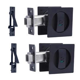 Dontay 2 Pack Pocket Door Lock, Color Coded Indicators, Privacy (Bed/Bath) Handles Latch, 2-3/8" Backset, Hardware for 1 3/8” to 2 3/16” Thickness Door (Including Edge Pull, Matte Black, Square)