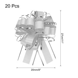 MECCANIXITY 20pcs 8 Inch Large Pull Bow Gift Wrapping Bows Ribbon Organza Silver for Wedding Baskets Presents Christmas Valentine's Day Party