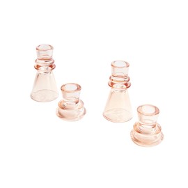 LampLust Pink Candle Holder, Set of 4 Pink Glass Candle Holder, 2.25 & 4.25 Inch Taper Candle Holder for Coffee Table & Shelf Decor Aesthetic, Home & Wedding Decorations, Table Centerpieces