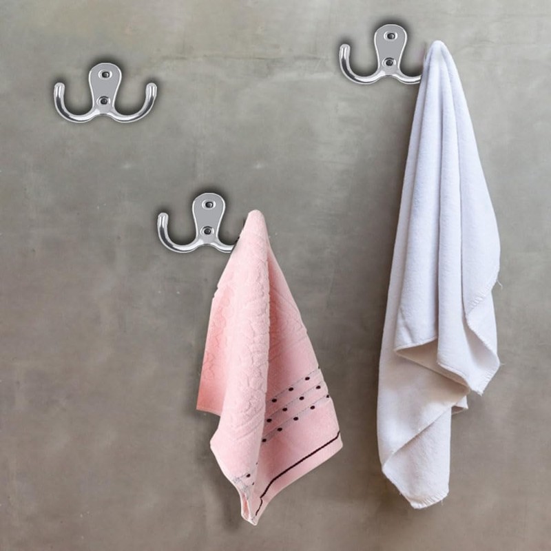 HZYUEKUN 6 Pcs Double Prong Robe Hooks Double Hook Cloth