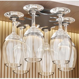 Aydomer 360° Infinitely Rotating Wine Glass Holder ，High footed cup holder under the wine cabinet Wine glass organizer in the kitchen and bar（Black）