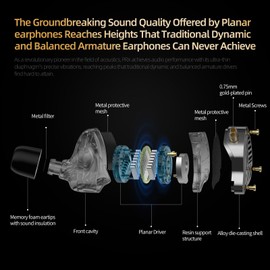 KZ PRX Planar Driver HiFi Eabruds, KZ Hi-Res Earphones for Audiophiles. 0.75mm Pins in-Ear Headphone iems for Live/Game/Sport (with Microphone, Black)