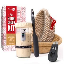 KneadAce Sourdough Starter Kit – 24oz Starter Jar, 2 Cotton Rope Banneton Proofing Baskets, Magnetic Bread Lame for Scoring – Gift for Bakers & Complete Sourdough Bread Baking Set