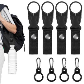 OHREN 8 Pieces Bottle Holder Belt, Carabiner Bottle Holder Set, Nylon Belt Bottle Holder Clips, Water Bottle Buckle, Water Bottle Hook (Black)