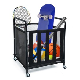 storenization Ball Storage Cart, Sports Equipment Organizer with Wheels, Storing Volleyball, Basketball, Soccer and Baseball, Lockable Rolling Sports Ball Storage for Garage, Playgroup and Gym