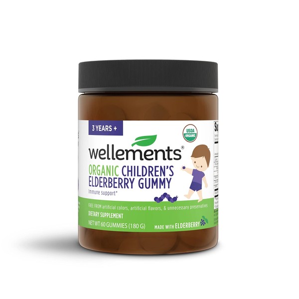 Wellements Organic Children's Elderberry Gummy | Daily Kids Immune Support Gummies, Made with Vitamin C and Zinc, USDA Certified Organic, No Artificial Colors or Preservatives | 2 Years +, 60 Count