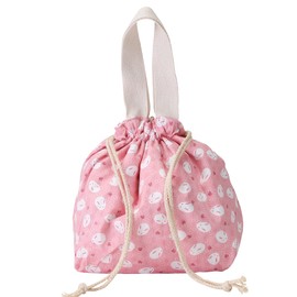 Misichao Lunch Bag for Women Reusable Canvas Lunch Bento Tote Bag Small Cute Drawstring Suitable for Kids Girls Students Work School Camping Pink Rabbit