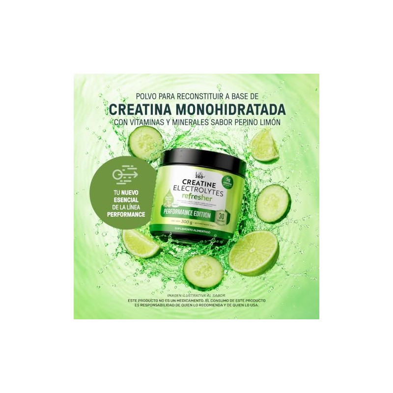 LIFE 360+ Creatine Electrolytes Refresher 300 Gramos | Sabor Pepino