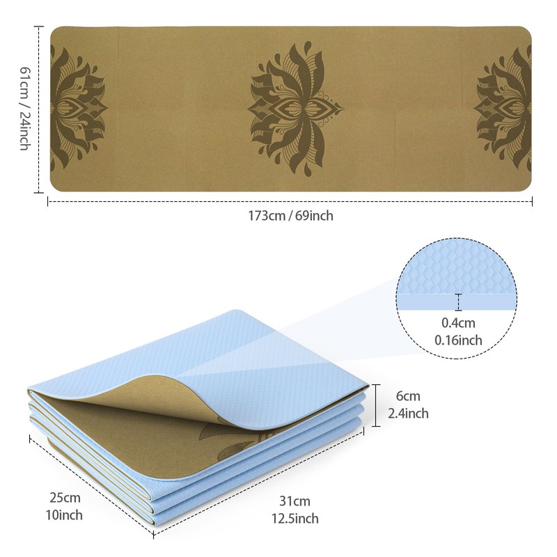 Enssy Cork Travel Yoga Mat Foldable Folding Small 173 61