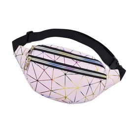 KOMUNJ Fanny Pack Holographic Waist Bag Shiny Belt Bag Festival Rave Bumbags for Ladies Travel Party Sports Running Hiking, Holographic Fanny Pack with PU Leather, Fanny Pack Holographic Pink