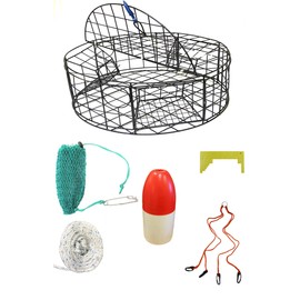 KUFA Vinyl Coated Round Crab Trap & Accessory Kit (100' Non-Lead Sinking Line, Caliper,Harness,Bait Bag & 13" Red/White Float) CT110+CAM37