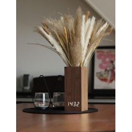 Red Nova Standuhr wecker digital Uhr LED digitaler wecker, wecker Holz, Pampasgras, Uhrzeit/Temperatur und Soundsteuerung, für Nachttisch,Schlafzimmer, Deko Küche, Esszimmer, Deko Wohnzimmer (Braun)