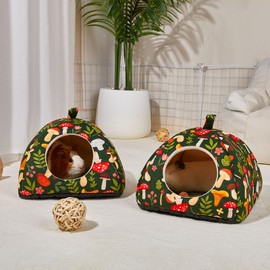 Hedgeink Guinea Pig Bed Set of 2 - Washable Hamster House with Soft Mats, Rabbit Hideout with Non-Slip Base, Small Animal Cave for Hedgehog, Chinchilla, Ferret