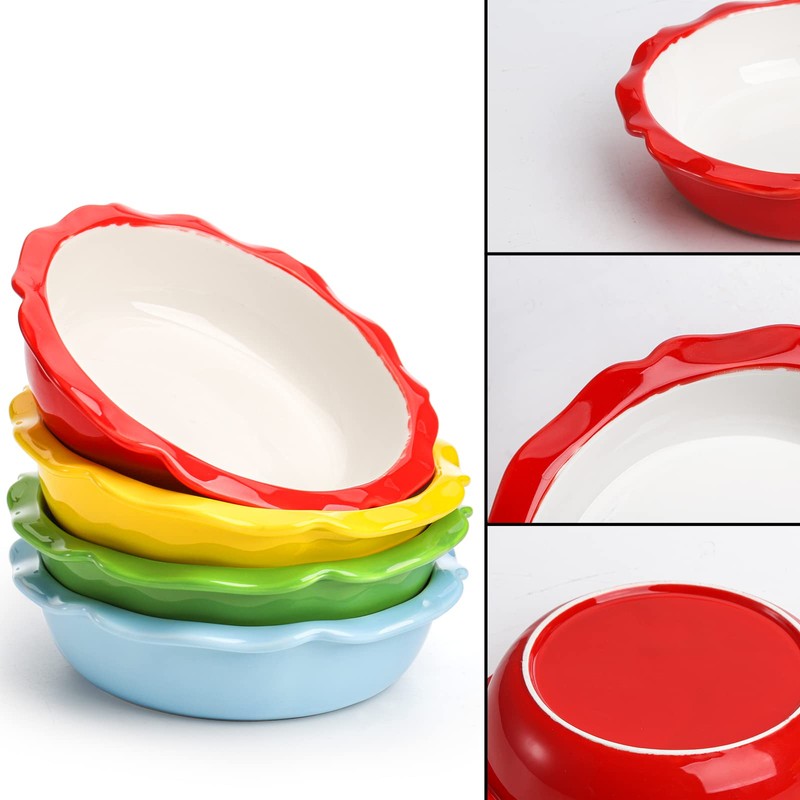 Lawei 4 Pack Ceramic Pie Pans, 6.5 inch Mini Pie