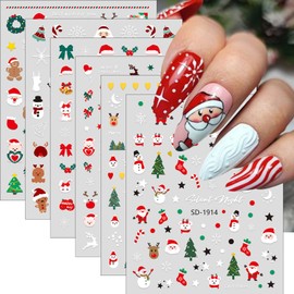 6 Sheets Christmas Nail Stickers for Nail Art Santa Claus Snowman Elk Cute Cartoon Nail Decals 3D Self-Adhesive Winter Xmas Bear Bell Reindeer Nail Design Supplies for Women DIY New Year Nail Decor