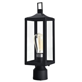 Black Outdoor Post Light Fixture, 17 Inch Lamp Post Outdoor Light Fixture for Yard, E26 Bulb Base, Steel and Glass Pole Lantern for House Outside, Pier Mount Exterior Pillar Light Fixture