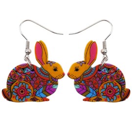 NEWEI Acrylic Floral Easter Bunny Hare Rabbit Earrings Drop Dangle Anime Animal Jewelry For Women Gifts Charm (Multicolor)