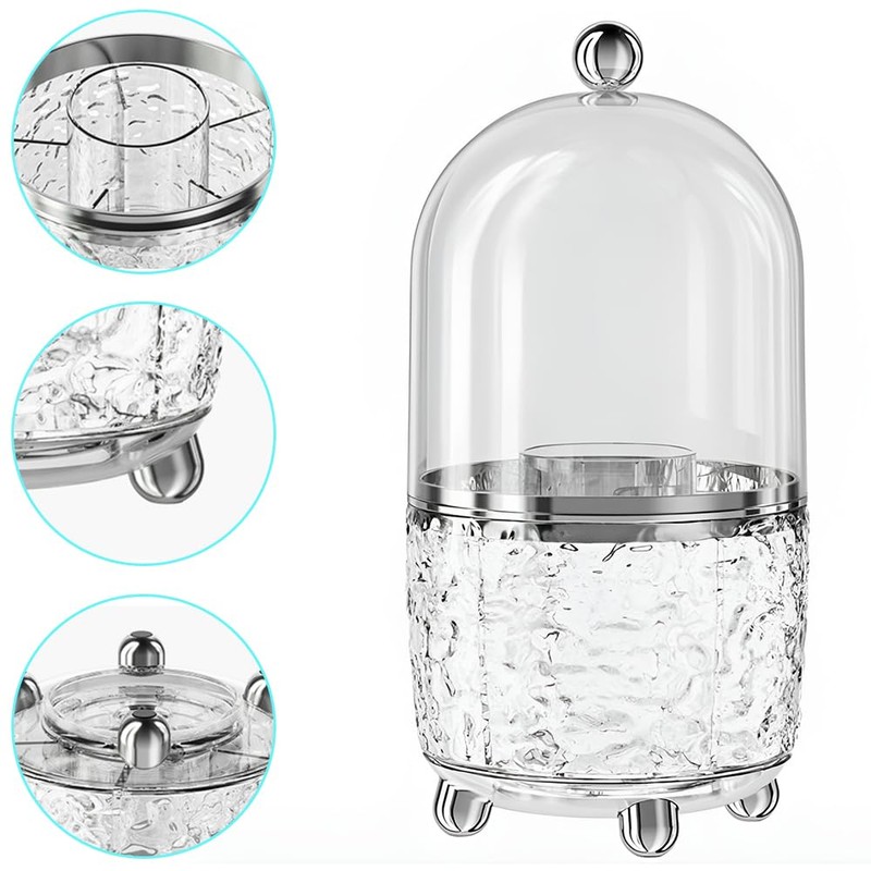 Dust-Proof Makeup Brush Holder,360° Rotating Makeup Organizer,5 Slot Makeup Brushes
