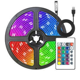 Valletock USB LED Strip Light, 16 Colours, 4 Modes, Dimmable with Remote, 5050 RGB LED Strip Light for Room, Party, Kitchen, PC Decorations (1m)