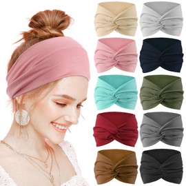 Luuao 10-Pack Wide Stretch Headbands for Women - Non-Slip Extra Wide Turban Hair Bands for Workout, African Style, Sports & Daily Use (Breathable, All-Day Comfort) （Wine red Series）