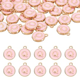 sourcing map 52pcs Letter Charm, Enamel Letter Pendants, Alphabet Q Pendants Double Sided Beads Charm for DIY Bracelet Necklace Pendants Earring Jewelry, Pink