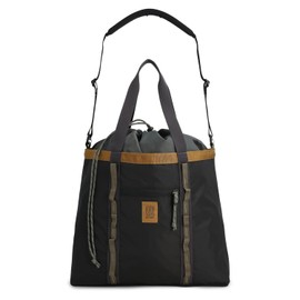 Topo Designs Mountain Utility Tote, Grab and Go Bag with Removable Shoulder Strap, Cinch Top, External Zippered Pocket + Daisy Chain for Clip-Ons, Fair Trade Certified (Black/Neutral)