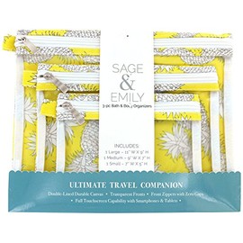 Sage & Emily 3-piece Bath & Body Organizer Ultimate Travel Companion (Pineapple)