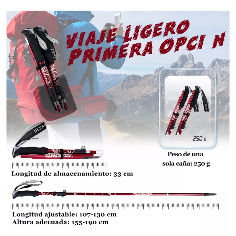 bastones senderismo 2 Bastón Trekking Plegable Ligero Senderismo Escalar Caminar
