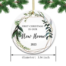 2023 Our First Christmas in New Home Ornament, Upgraded 3.54 Inches Double-Side Ceramic Christmas Tree Ornaments Hanging Accessories Wedding Gifts for Couple