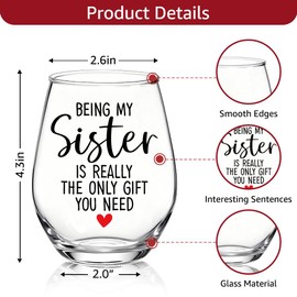 TOUNER Being My Sister Is Really The Only Gift You Need Stemless Wine Glass, Funny BFF Wine Glass Gifts for Women Sister Stepsister BFF, Thanksgiving Christmas Birthday Gifts for Women Bestie