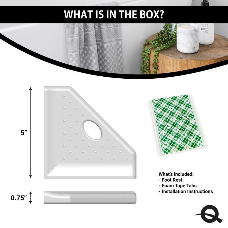 Questech 5" Corner Shower Footrest, Retrofit Shaving Shelf for Inside