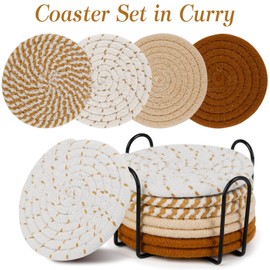 Kulannder Cup Coasters 9 Piece, Handmade Round Coasters with Coaster Holder, Cotton Rope Coasters, Absorbent and Easy to Clean Coaster Set, Drinks Coasters can be Used as Thanksgiving
