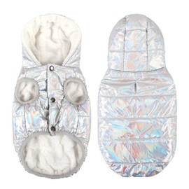 Dog Fleece Hoodie, Windproof Waterproof Dog Coat Fleece & Cotton Lined Warm Dog Jacket, Cold Weather Pet Apparel Clothes Vest for Small Medium Large Dog (L: Length 15", Chest 17.3"-20", Silver)