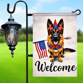 BlissYard Patriotic Welcome German Shepherd Dog Garden Flag 12x18 Inch Double Sided 4th of July American USA Yard Flag Memorial Day Independence Day Farmhouse Outside Decorations