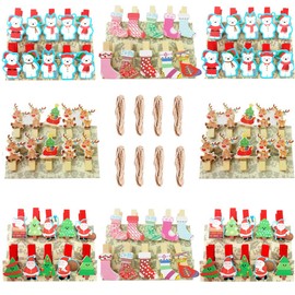 Pack of 80 Mini Decorative Pegs, Christmas Clothespins, Wooden Pegs, Christmas Decoration Clips, Wooden Pegs with Jute Twine, Mini Pegs, Clothes Pegs, Photo Pegs, Decorative Pegs